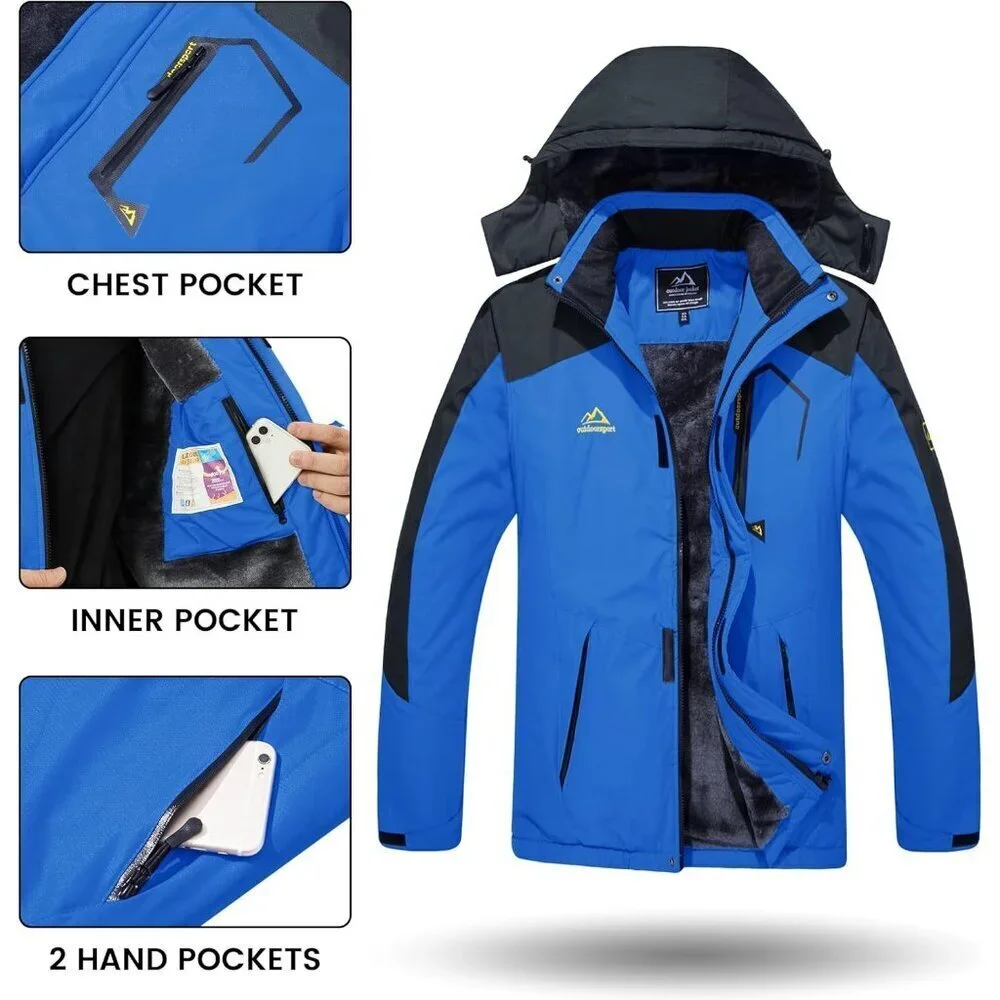 Men's #215 Blue Winter Ski Jacket Water Resistant Fleece Hooded Parka